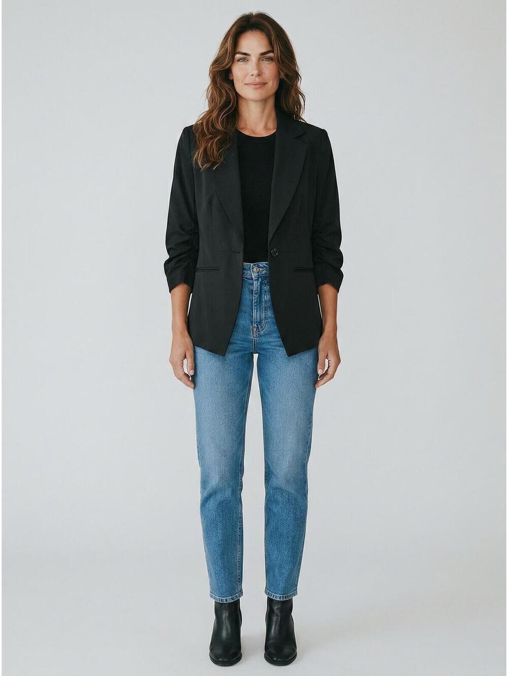 Rachel Zoe NWOT Ruched Sleeve Hi-Low Blazer-Size XXS (and larger)-Black